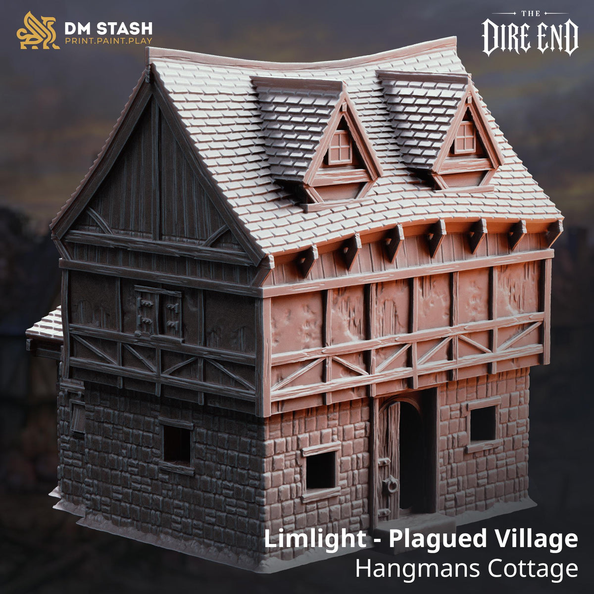 Limlight Plagued Village Terrain | Hangmans Cottage Smokers Cottage Mill D&D Scenery, DM Stash 28mm 32mm Unpainted Tabletop RPG Building