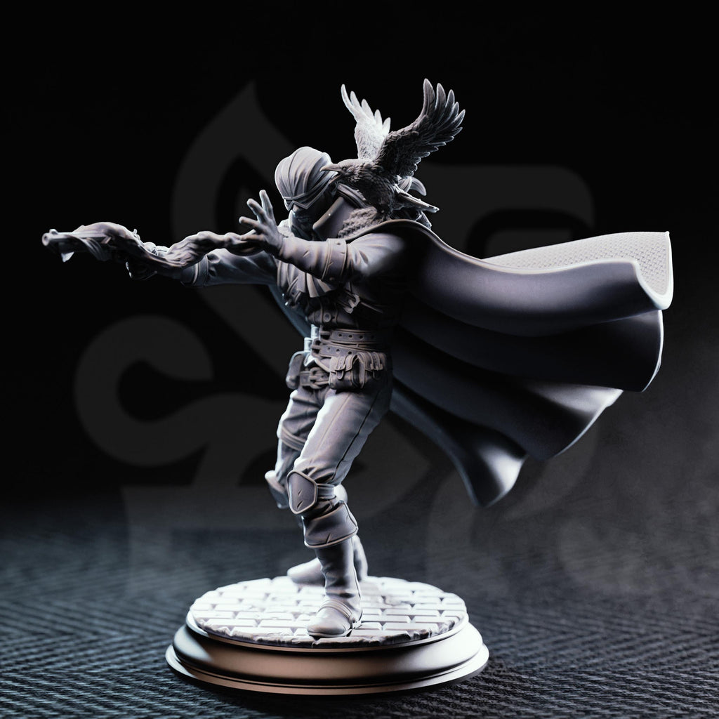 Crow-Eyes Blind Gunslinger Miniature | Gothic Western D&D Fighter Resin Figurine