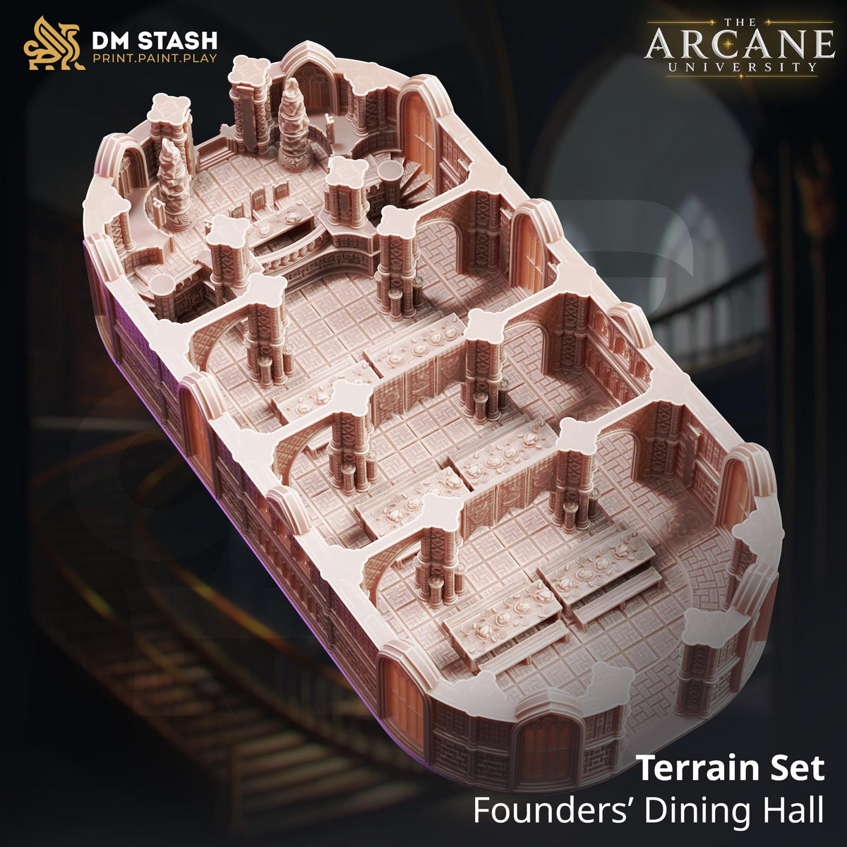 Arcane University Founders Dining Hall | DM Stash Grand Academy Terrain Set | FDM Building & Resin Scatter Props | 28mm 32mm Tabletop RPG