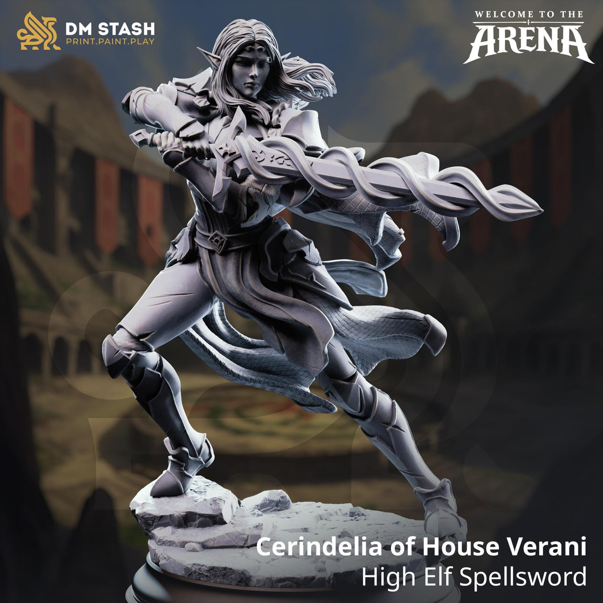 Cerindelia High Elf Spellsword Miniature | D&D Bladesinger, Eldritch Knight RPG