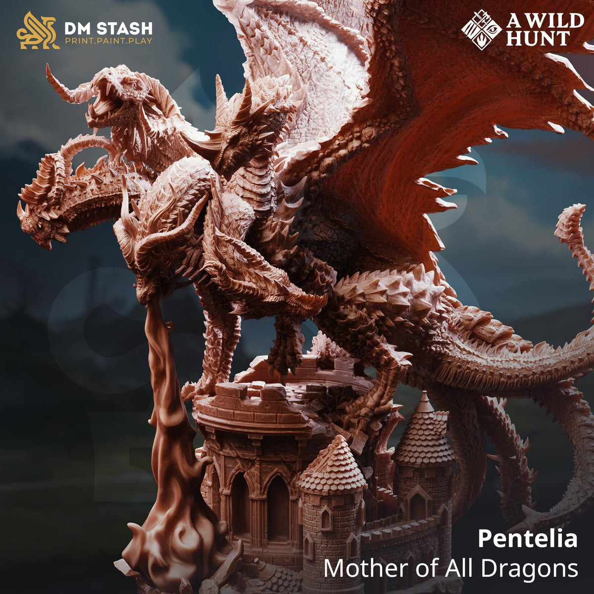 Pentelia, Mother of Dragons Miniature: 5-Headed Resin Boss, 32mm Scale