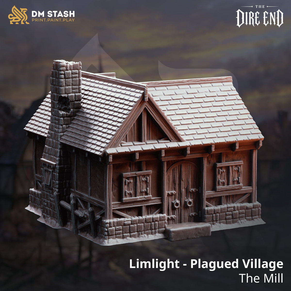 Limlight Plagued Village Terrain | Hangmans Cottage Smokers Cottage Mill D&D Scenery, DM Stash 28mm 32mm Unpainted Tabletop RPG Building