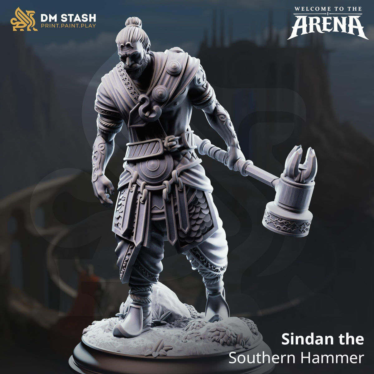 Sindan Southern Hammer Miniature | DM Stash 16K Resin Barbarian Monk