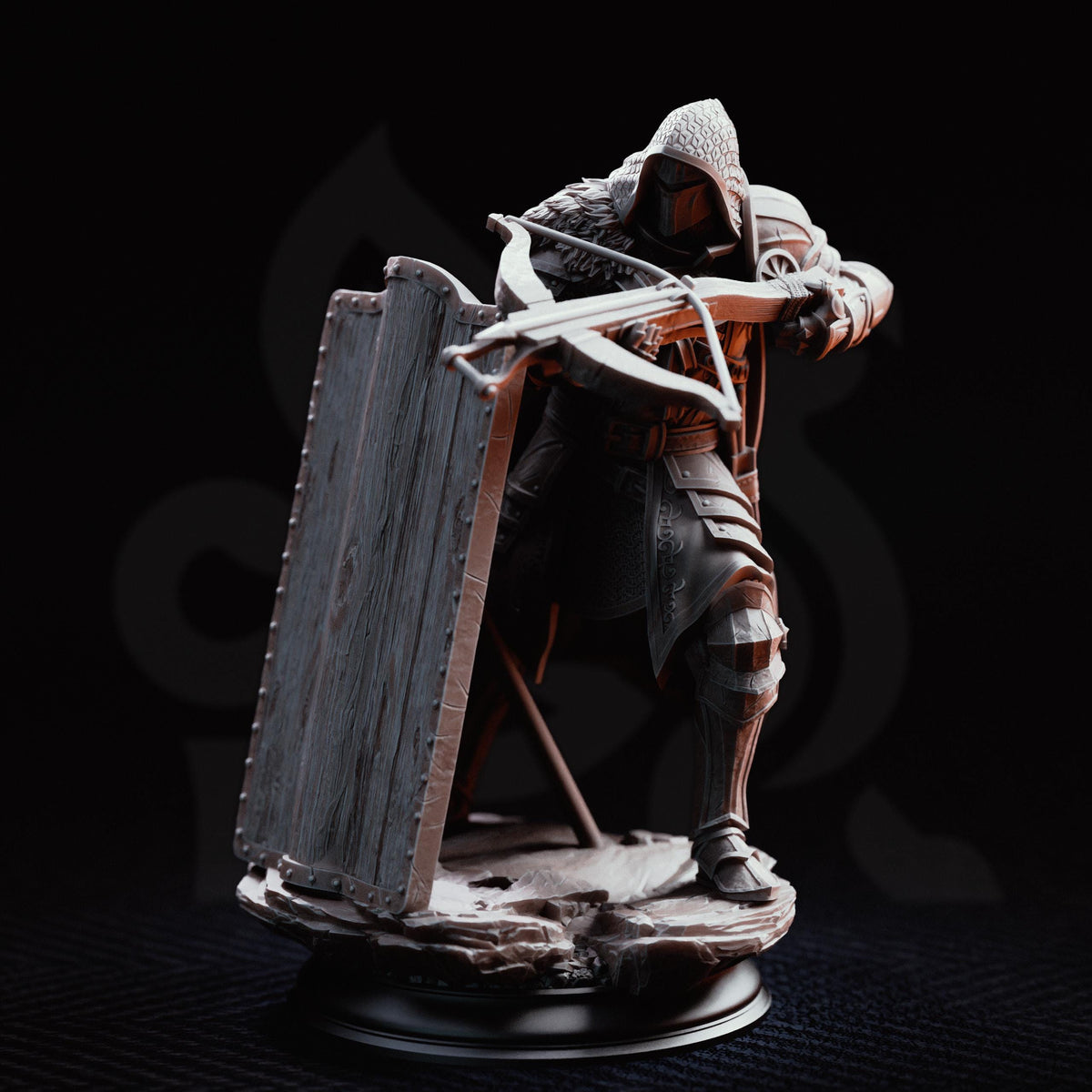 Erik of the Scarlett Road Miniature | Crossbow Knight D&D Fighter Rogue, Front Shield Options, 32mm 75mm Unpainted RPG Display Figure