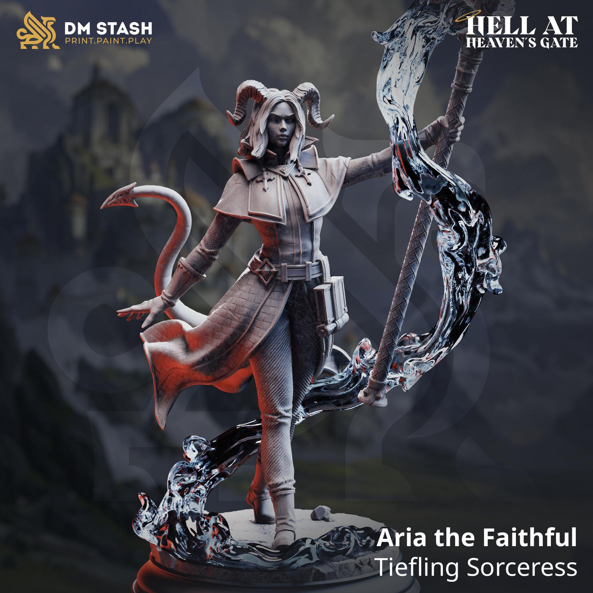 Aria The Faithful Tiefling Sorceress 16k Resin Miniature DM Stash 32mm Scale PC NPC