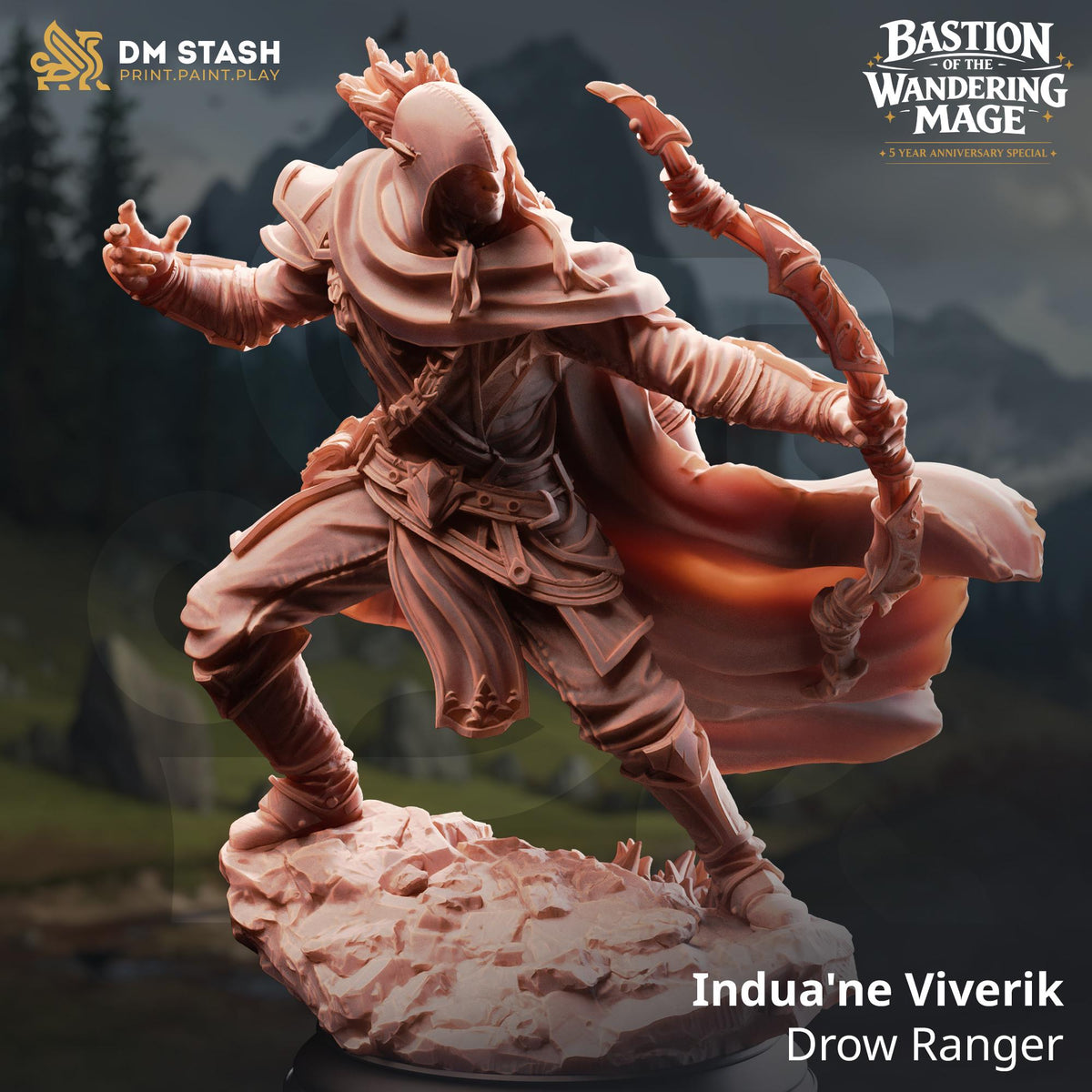 Indua'ne Viverik Drow Ranger Miniature | Dark Elf Assassin, Rogue (Resin Print)