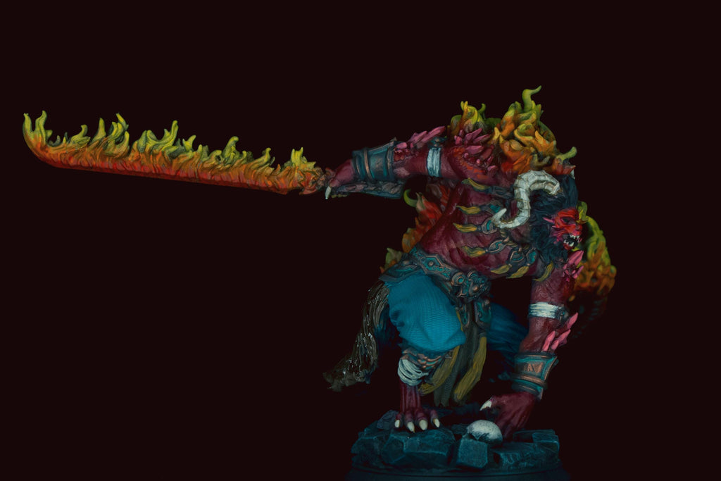 Pro Painted Rakshasa Miniature - The Terrible | Hand Painted Fire Fiend Boss, Custom Demon Warlord, D&D Monster Showcase Display