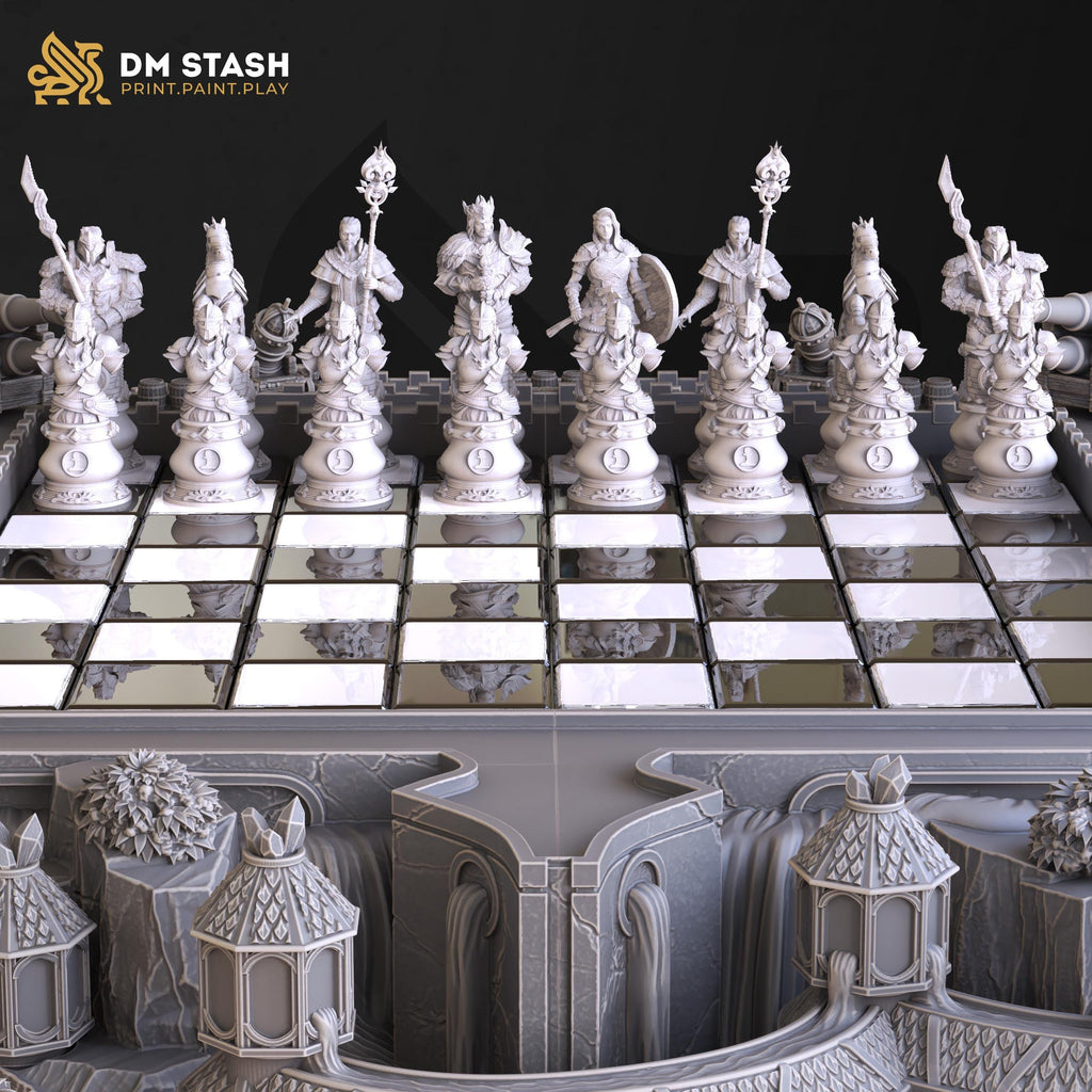 DM Stash Liturium War Chess Set | Custom 3D Printed Resin Miniatures & Massive Board | Premium Tabletop Fantasy Chess Set