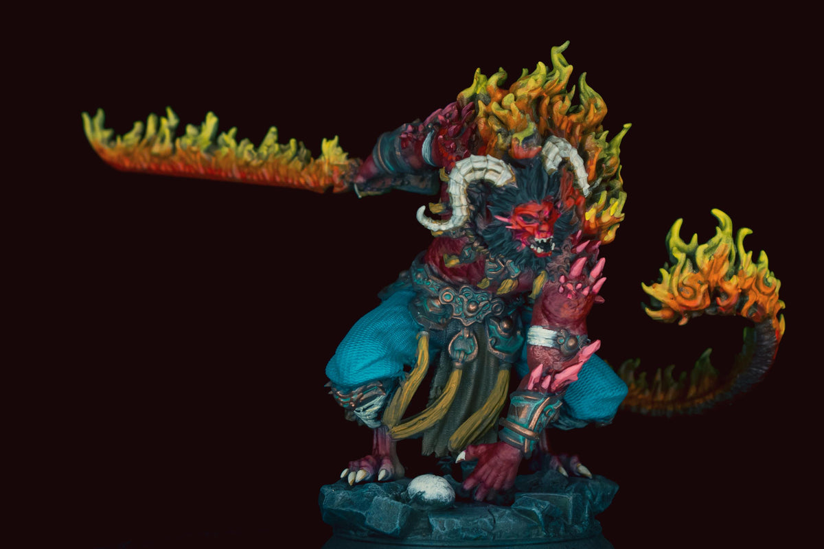 Pro Painted Rakshasa Miniature - The Terrible | Hand Painted Fire Fiend Boss, Custom Demon Warlord, D&D Monster Showcase Display