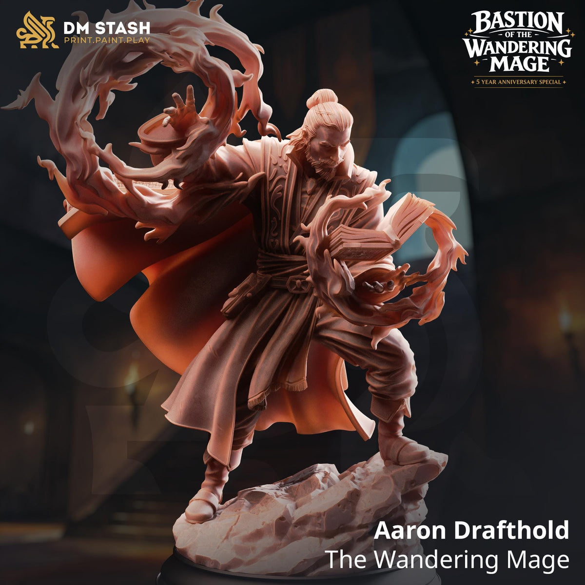 Aaron Drafthold Wandering Mage Miniature | 16K Resin Wizard Hero (D&D, Pathfinder)