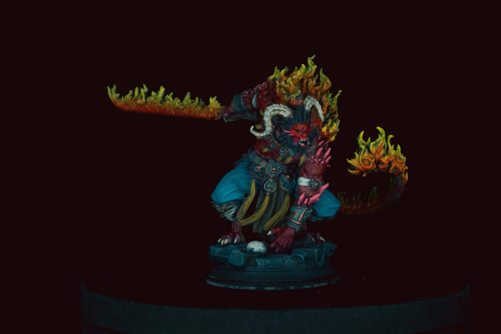 Pro Painted Rakshasa Miniature - The Terrible | Hand Painted Fire Fiend Boss, Custom Demon Warlord, D&D Monster Showcase Display