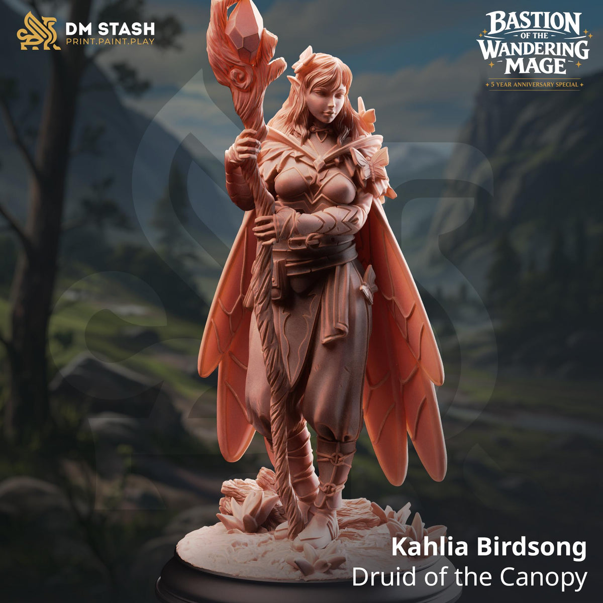 Kahlia Birdsong Druid Miniature | Wood Elf Ranger, Cleric Hero (8K Resin Print)
