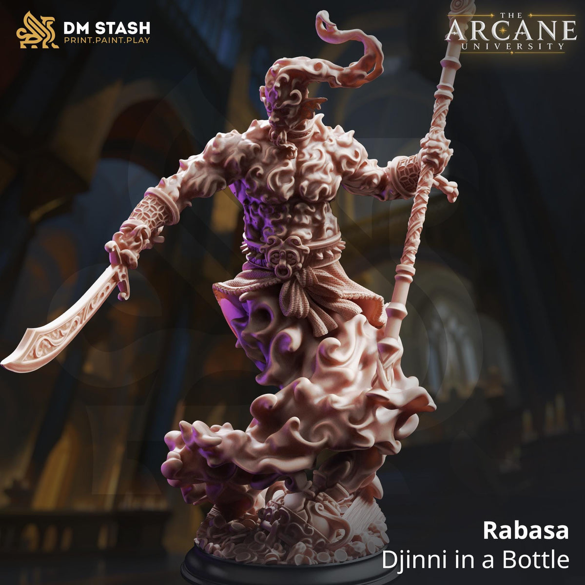 Rabasa Djinni in a Bottle Mini | DM Stash Desert Genie Elemental | TTRPG DND Pathfinder Miniature | 32mm Gaming 75mm Large Painting Display