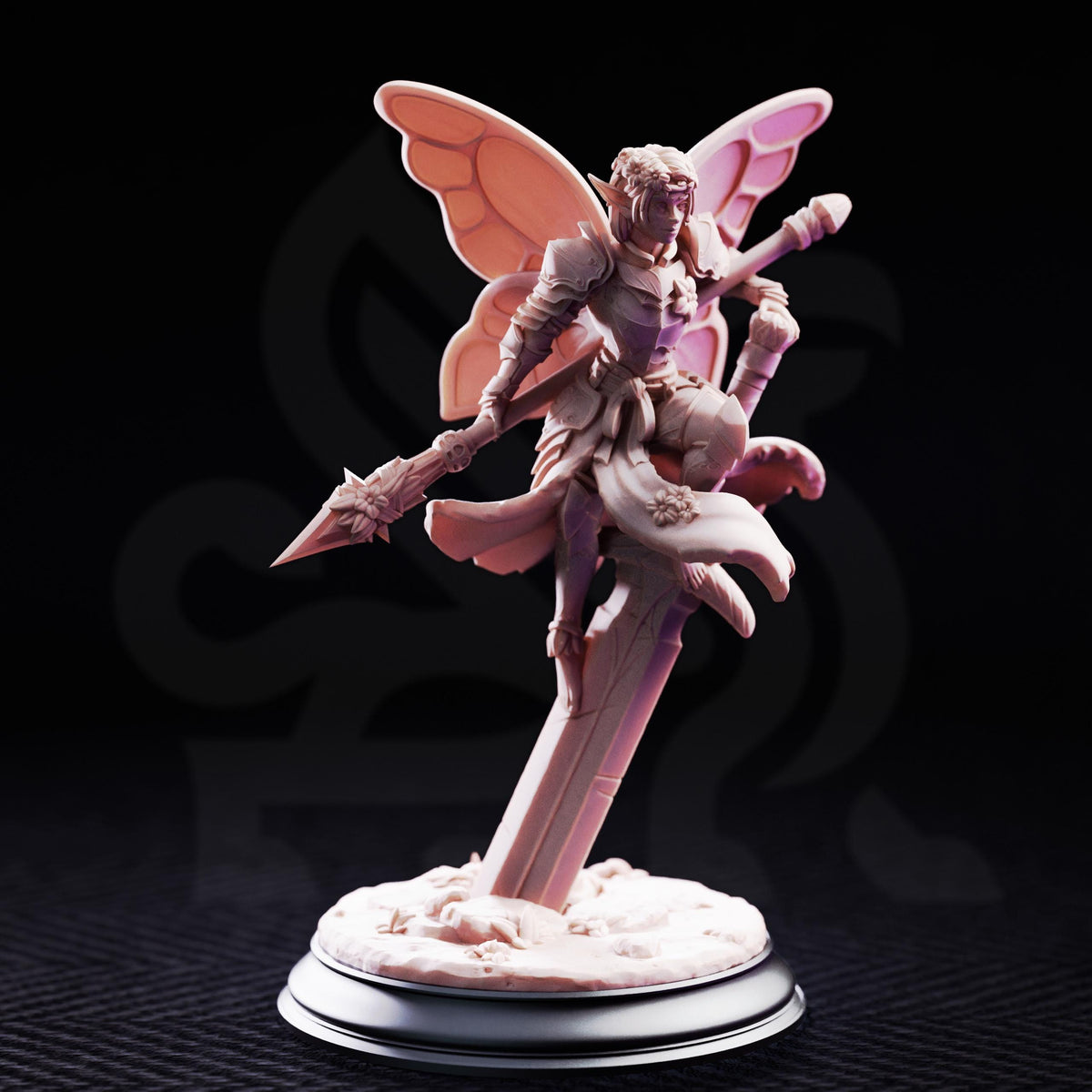 Battle Bell Fairy Knight Miniature | Tales Grimm Fey Paladin Fighter D&D Figure, DM Stash 32mm 75mm Unpainted Resin RPG Model