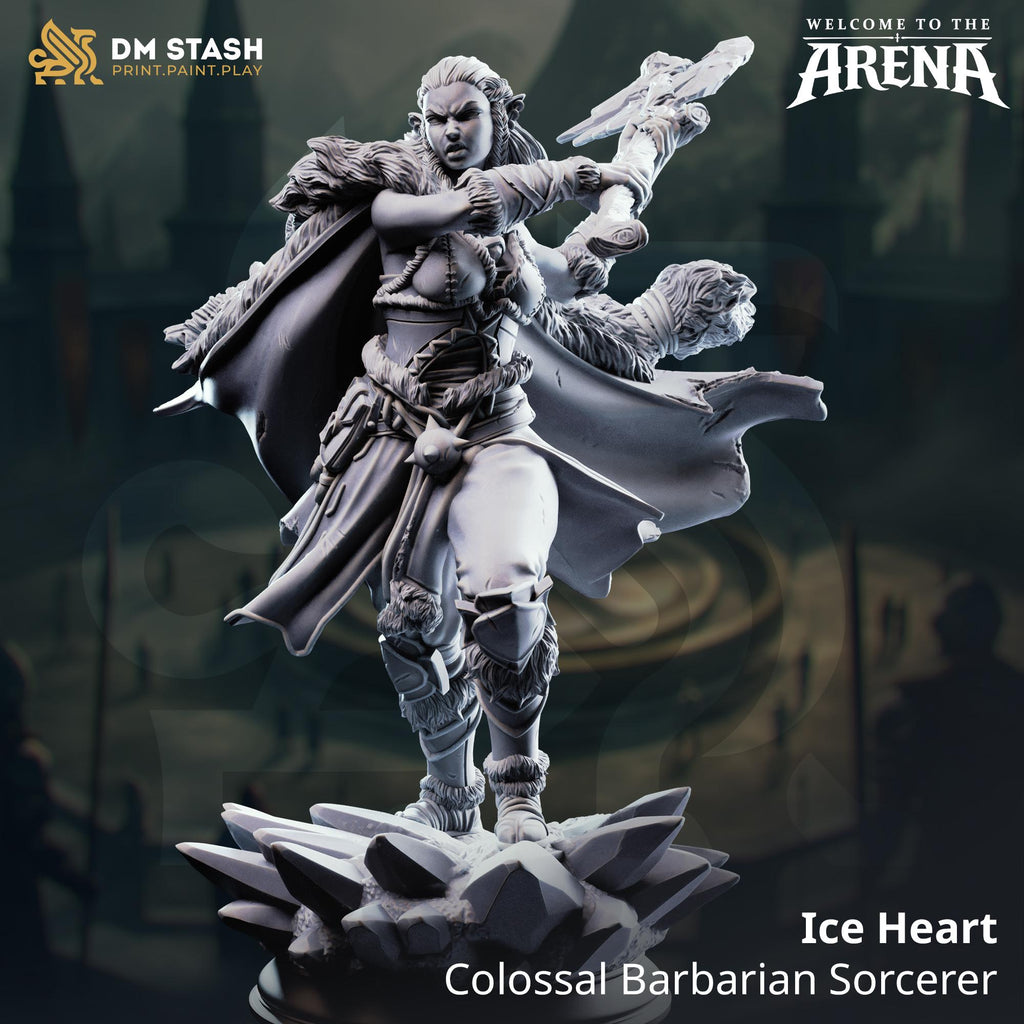 Ice-Heart Colossal Barbarian Sorcerer Miniature | 16K Resin D&D Goliath DM Stash