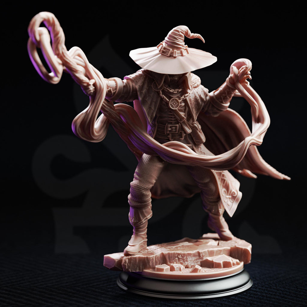 Big Hat Harrison Mini | DM Stash Arcane University | Cosmic Wizard Occult Divination Mage Miniature | 32mm Gaming 75mm Display Scale