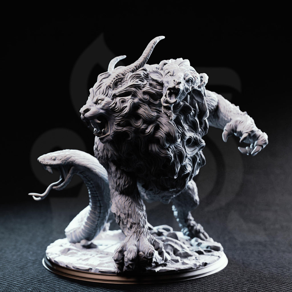 Capricalion Chimera Miniature | 16K Resin Print, D&D Boss Monster, Arena Beast