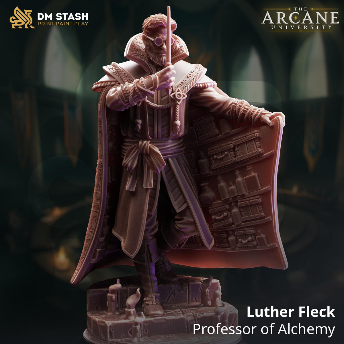 Luther Fleck Prof. Alchemy Mini | DM Stash Mage Wizard Artificer | TTRPG DND Pathfinder Alchemist Miniature | 32mm Gaming 75mm Display
