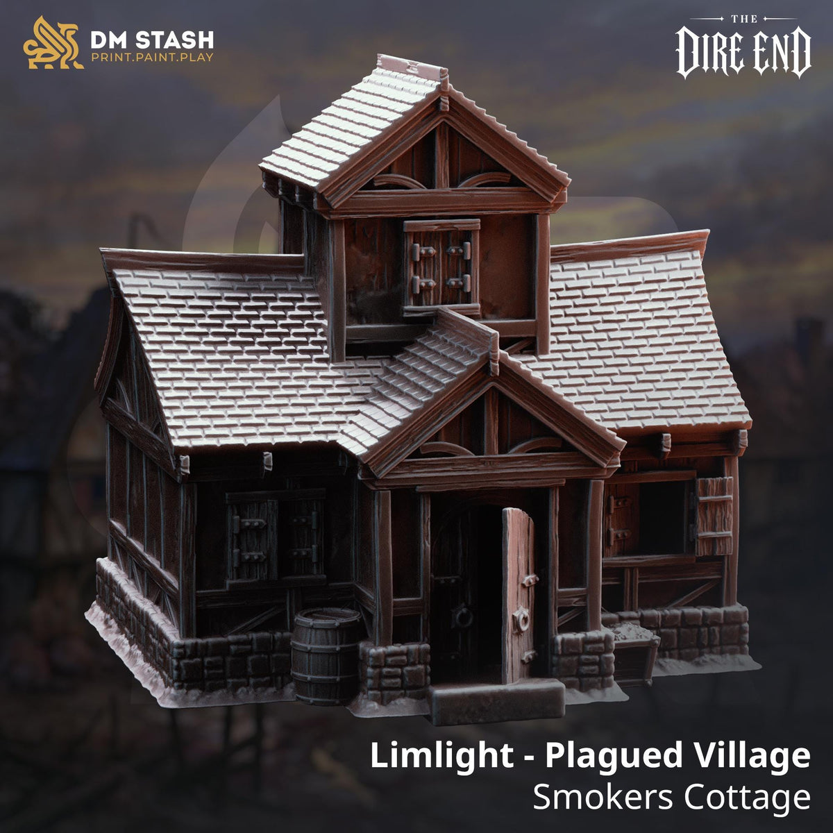 Limlight Plagued Village Terrain | Hangmans Cottage Smokers Cottage Mill D&D Scenery, DM Stash 28mm 32mm Unpainted Tabletop RPG Building