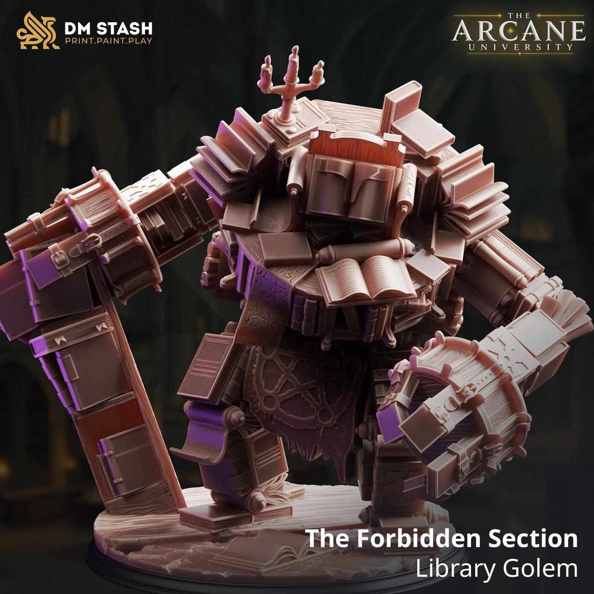 Library Golem The Forbidden Section Mini | DM Stash Arcane University | Large Book Construct Monster DND Pathfinder TTRPG Mini 32mm Scale