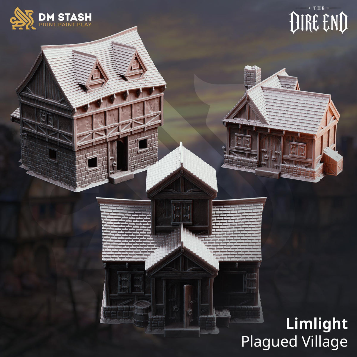 Limlight Plagued Village Terrain | Hangmans Cottage Smokers Cottage Mill D&D Scenery, DM Stash 28mm 32mm Unpainted Tabletop RPG Building