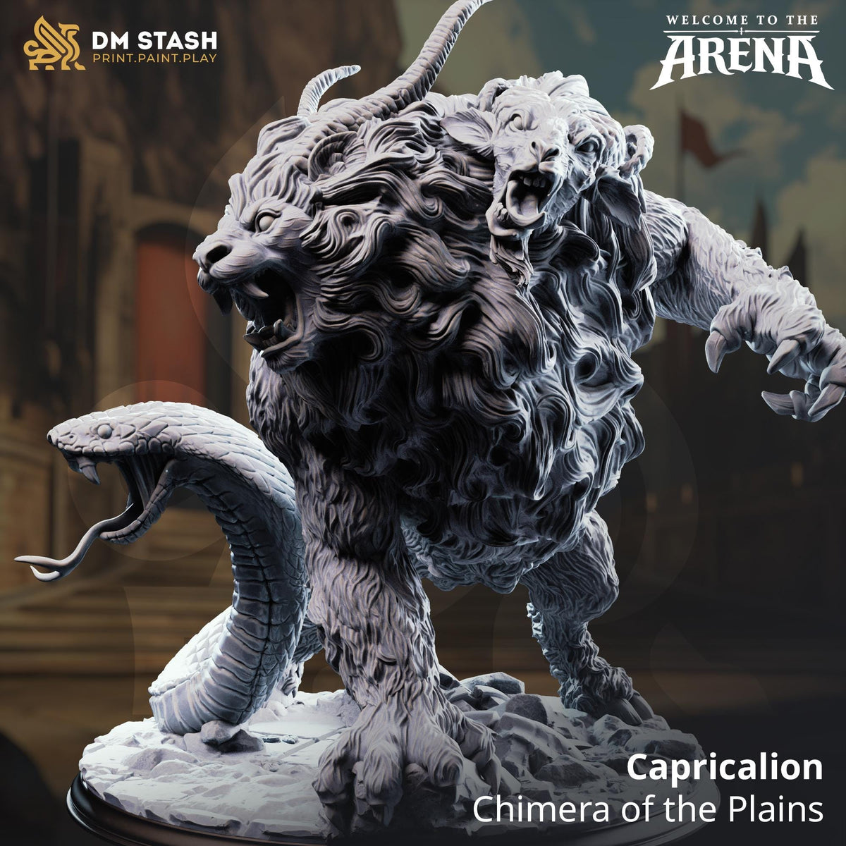 Capricalion Chimera Miniature | 16K Resin Print, D&D Boss Monster, Arena Beast